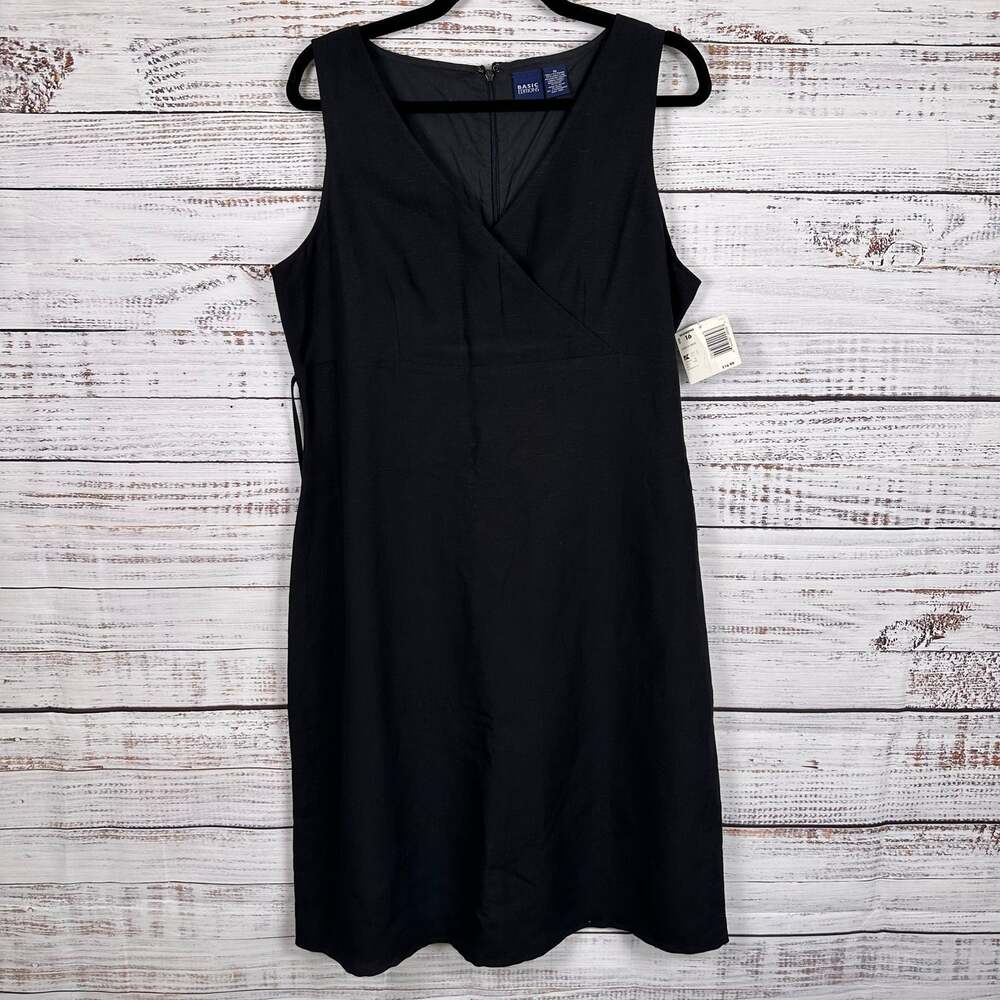 NWT VTG Basic Editions Black Sleeveless V Neck Linen Blend A Line Dress Women 16